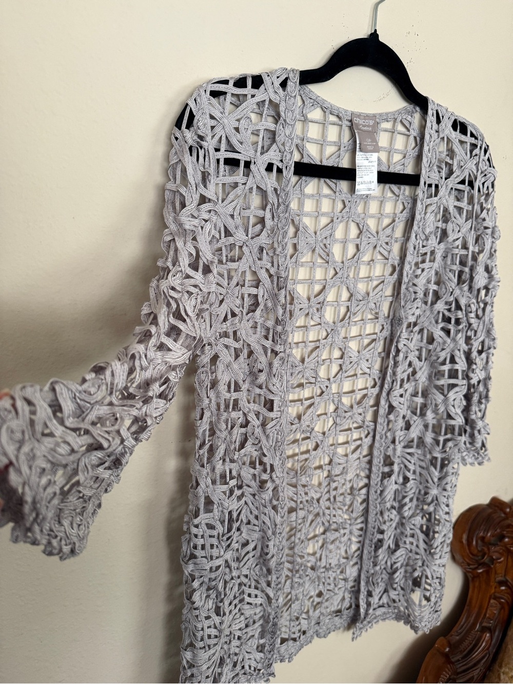 Chico's Open Weave Crochet Cover-Up Silver Gray - Picture 3 of 8